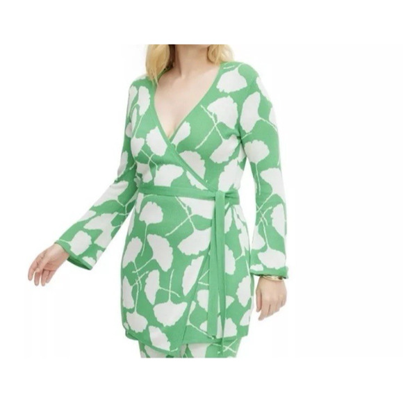 Diane Von Furstenberg x Target Wrap Sweater Tunic Green White Floral Print XXL - Picture 3 of 7